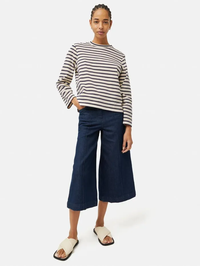 Cotton Stripe Sweatshirt Navy Women Jigsaw Shirts and Tops