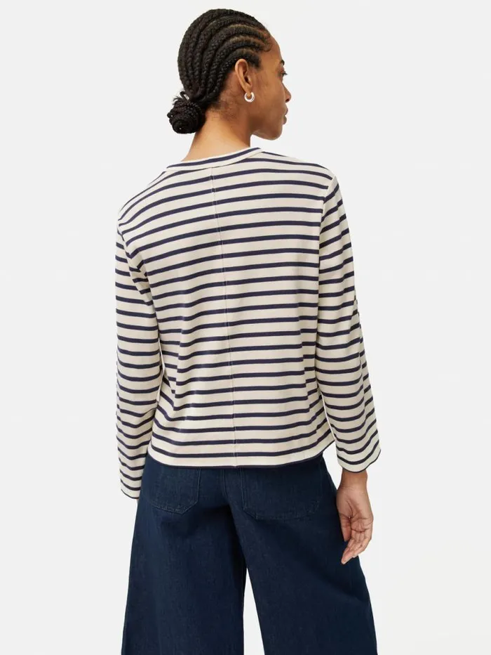Cotton Stripe Sweatshirt Navy Women Jigsaw Shirts and Tops