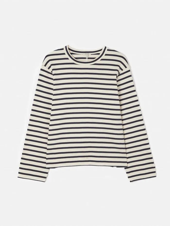 Cotton Stripe Sweatshirt Navy Women Jigsaw Shirts and Tops