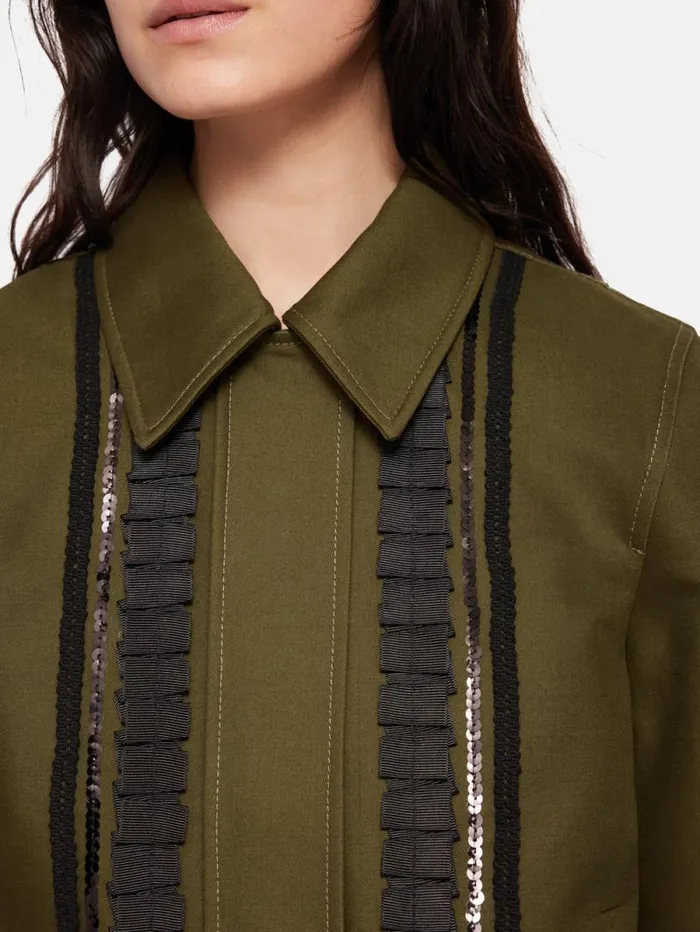 Cotton Trim Detail Jacket Khaki Women Jigsaw Coords