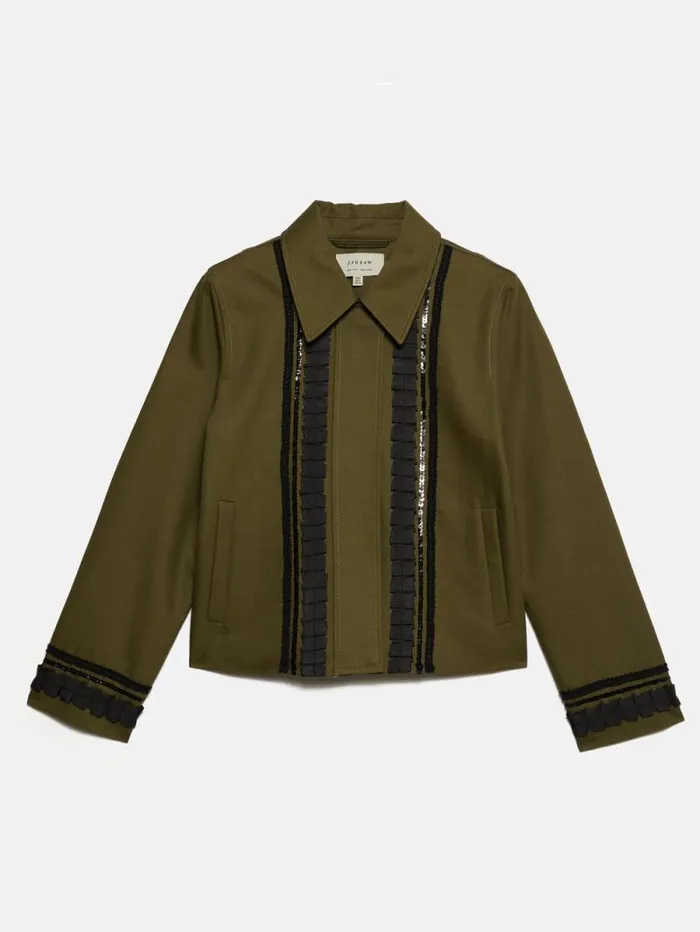 Cotton Trim Detail Jacket Khaki Women Jigsaw Coords