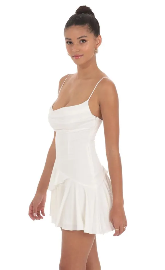 Cowl Neck Asymmetrical Ruffle Dress White Women LUCY IN THE SKY Mini Dresses Cowl Neck Asymmetrical Ruffle Dress White Women LUCY IN THE SKY Mini Dresses