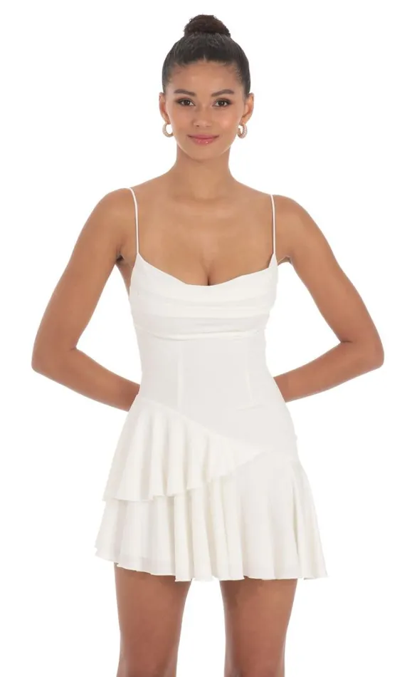 Cowl Neck Asymmetrical Ruffle Dress White Women LUCY IN THE SKY Mini Dresses Cowl Neck Asymmetrical Ruffle Dress White Women LUCY IN THE SKY Mini Dresses