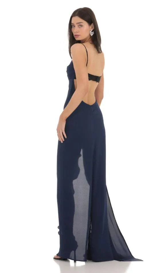 Cowl Neck Satin Open Back Maxi Dress Navy Women LUCY IN THE SKY Maxi Dresses Cowl Neck Satin Open Back Maxi Dress Navy Women LUCY IN THE SKY Maxi Dresses