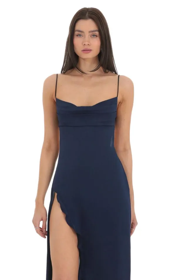 Cowl Neck Satin Open Back Maxi Dress Navy Women LUCY IN THE SKY Maxi Dresses Cowl Neck Satin Open Back Maxi Dress Navy Women LUCY IN THE SKY Maxi Dresses