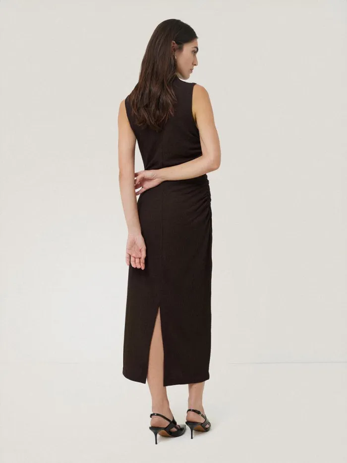 Crinkle Ruched Corsage Dress Dark Brown Women Jigsaw Dresses and Jumpsuits
