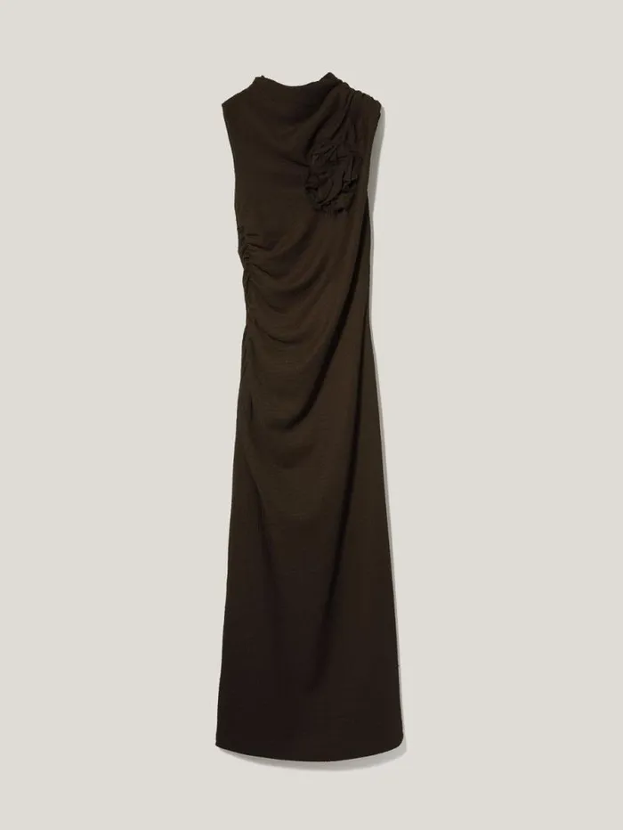 Crinkle Ruched Corsage Dress Dark Brown Women Jigsaw Dresses and Jumpsuits