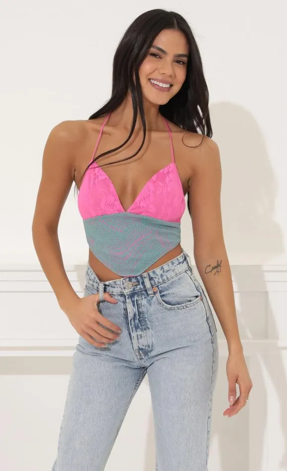 Crop Top Pink Multi Women LUCY IN THE SKY Tops