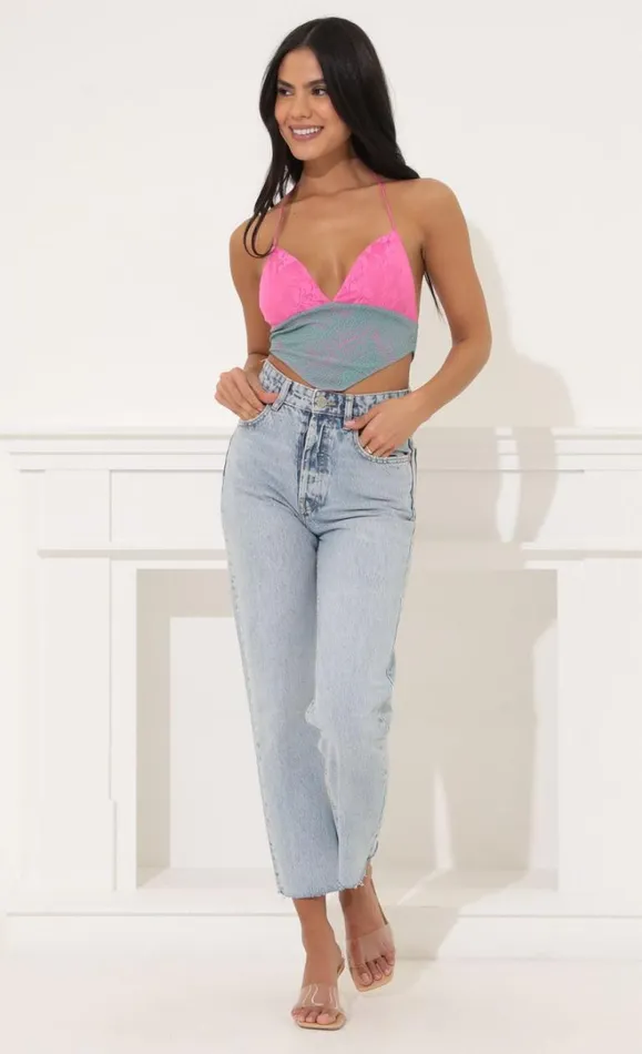 Crop Top Pink Multi Women LUCY IN THE SKY Tops Crop Top Pink Multi Women LUCY IN THE SKY Tops