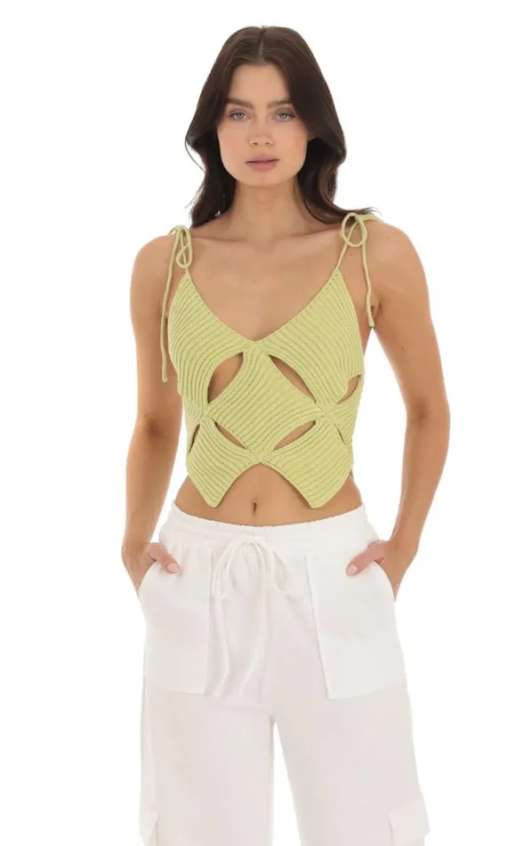 Cutout Knit Top Green Women LUCY IN THE SKY Tops