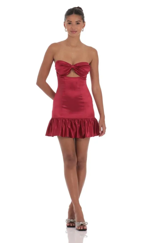 Cutout Satin Starpless Dress Maroon Women LUCY IN THE SKY Mini Dresses