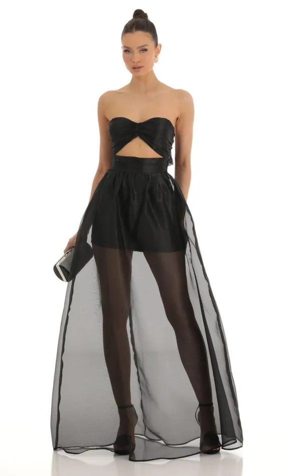 Cutout Strapless Maxi Dress Black Women LUCY IN THE SKY Maxi Dresses
