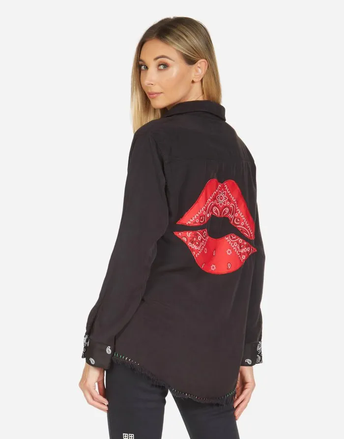 Cynthia Bandana Lip Black Black Bandana Women Lauren Moshi Long Sleeve