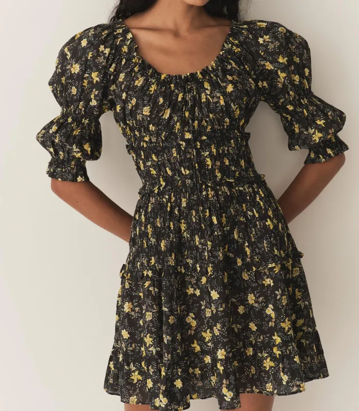 DEN Dresses Women Ismene Dress Noir Winding Blossoms DEN Dresses Women Ismene Dress Noir Winding Blossoms