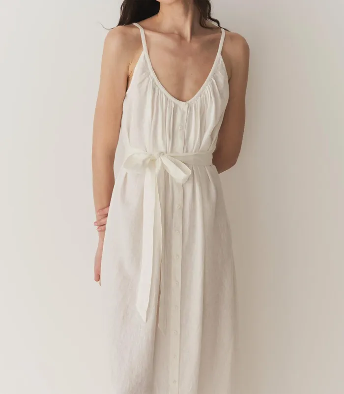 DEN Dresses Women Nevita Linen Dress Salt DEN Dresses Women Nevita Linen Dress Salt