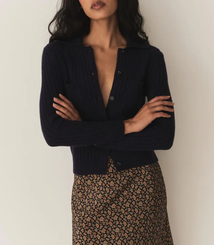 DEN Knitwear Women Harrington Cardigan Navy DEN Knitwear Women Harrington Cardigan Navy