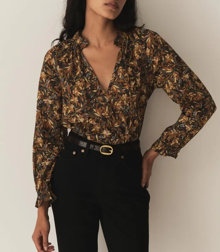 DEN Tops Women Juna Top Noir Narcissus Floral