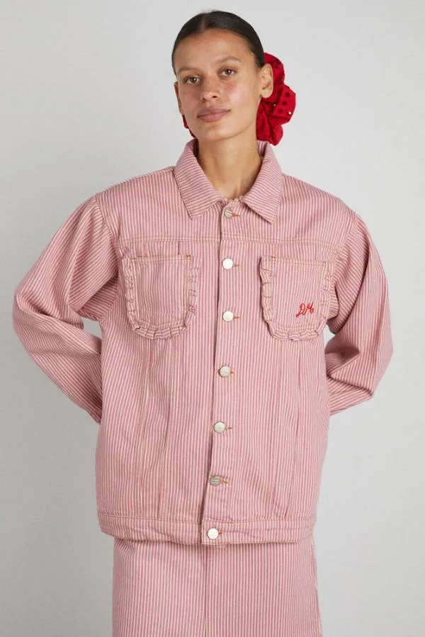 Damson Madder Coords Women Frilly Fin Jacket 8211 Pink Stripe