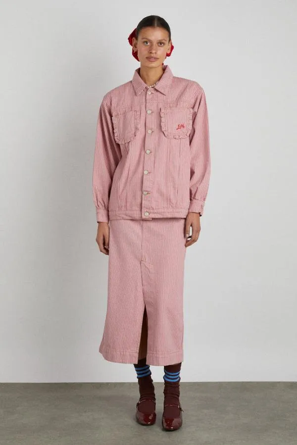 Damson Madder Coords Women Frilly Fin Jacket 8211 Pink Stripe