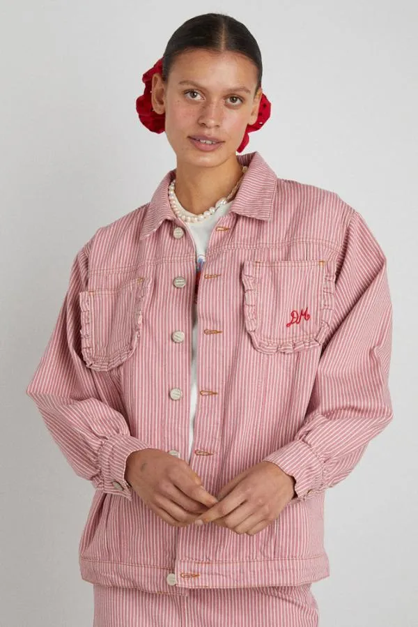 Damson Madder Coords Women Frilly Fin Jacket 8211 Pink Stripe