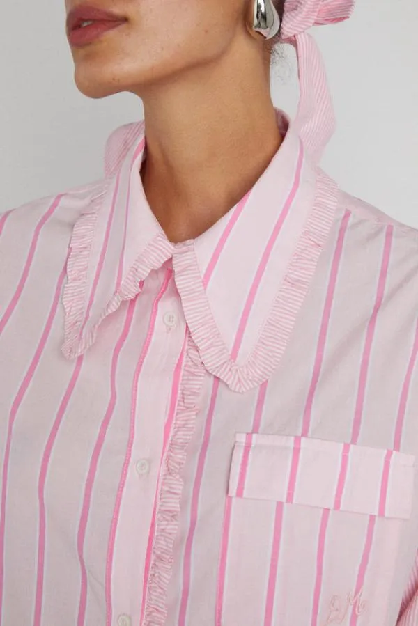 Damson Madder Coords Women Kendall Ruffle Shirt 8211 Pink Stripe Mix