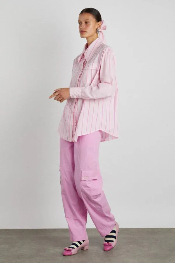 Damson Madder Coords Women Kendall Ruffle Shirt 8211 Pink Stripe Mix