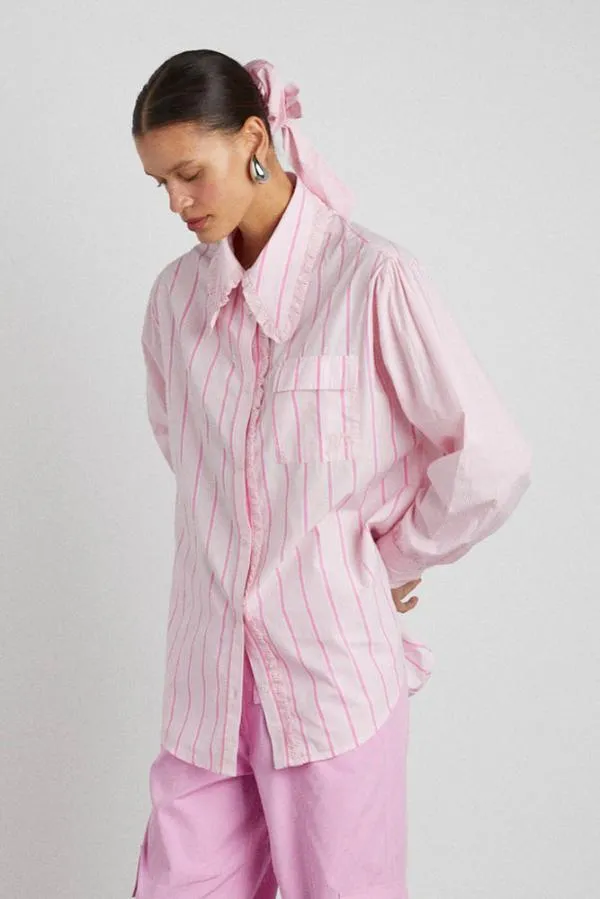Damson Madder Coords Women Kendall Ruffle Shirt 8211 Pink Stripe Mix