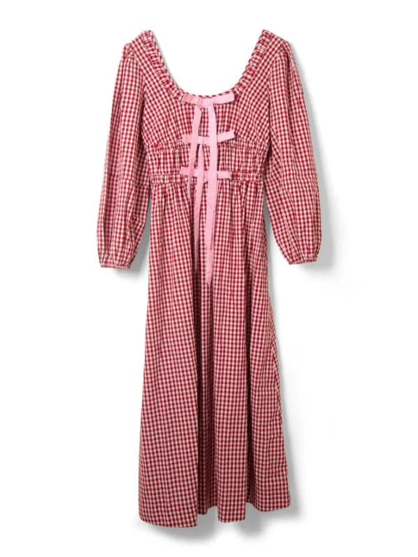 Damson Madder Dresses Women Dakota Bow Midi Dress 8211 Red Gingham