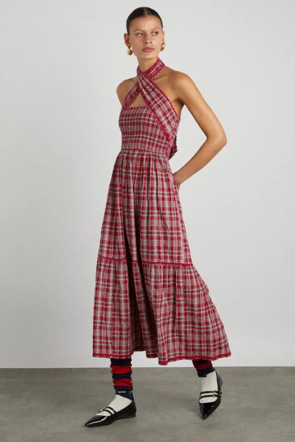 Damson Madder Dresses Women Pia Midi Dress 8211 Red Check