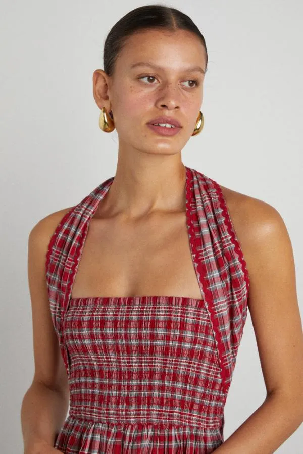 Damson Madder Dresses Women Pia Midi Dress 8211 Red Check