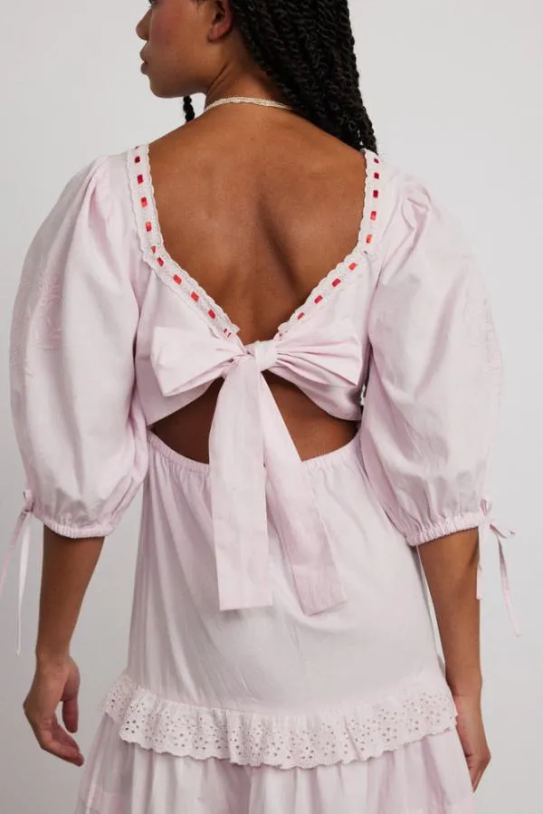 Damson Madder Dresses Women Rebecca Bow Back Dress 8211 Pink Broderie