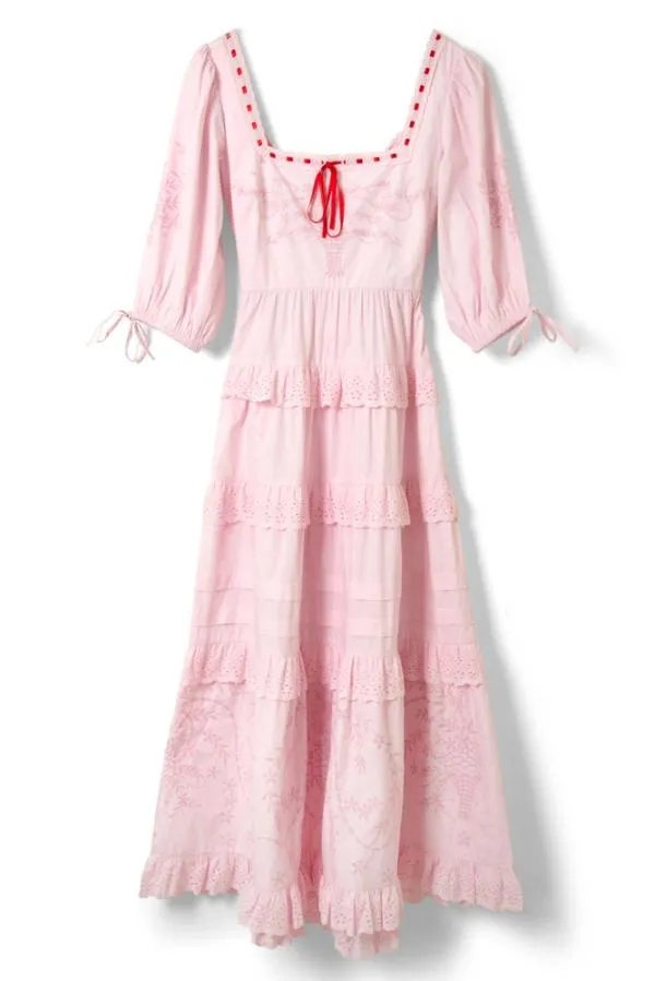 Damson Madder Dresses Women Rebecca Bow Back Dress 8211 Pink Broderie