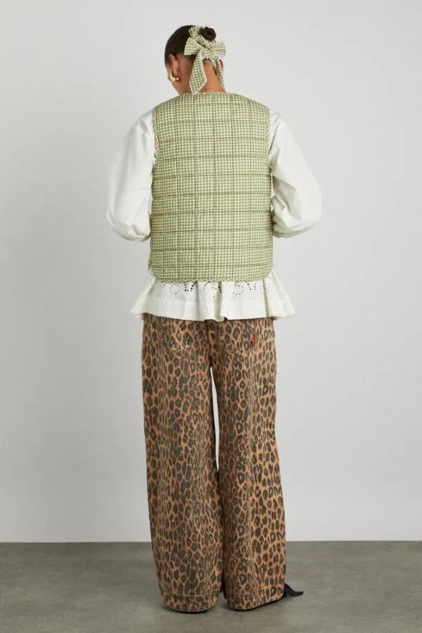 Damson Madder Gilets Women Arte Reversible Tie Gilet 8211 Green Gingham