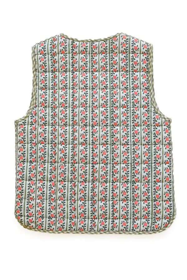 Damson Madder Gilets Women Arte Reversible Tie Gilet 8211 Green Gingham