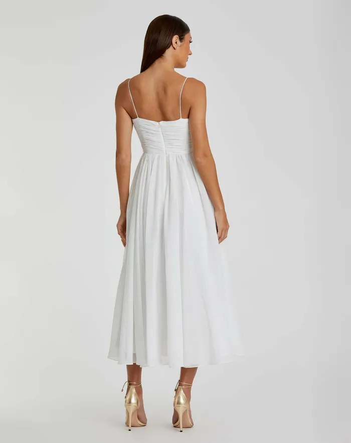Daytime Dresses Faux Wrap Sleeveless Flowy Midi Dress White Mac Duggal Women