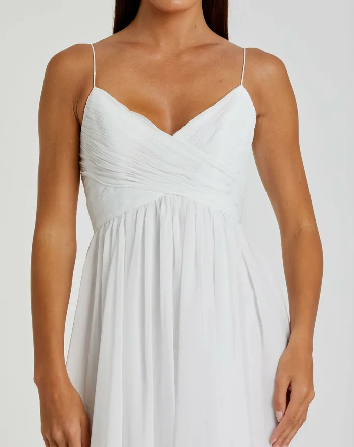 Daytime Dresses Faux Wrap Sleeveless Flowy Midi Dress White Mac Duggal Women