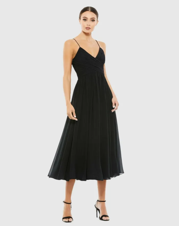 Daytime Dresses Faux Wrap Sleeveless Flowy Midi Dress White Mac Duggal Women