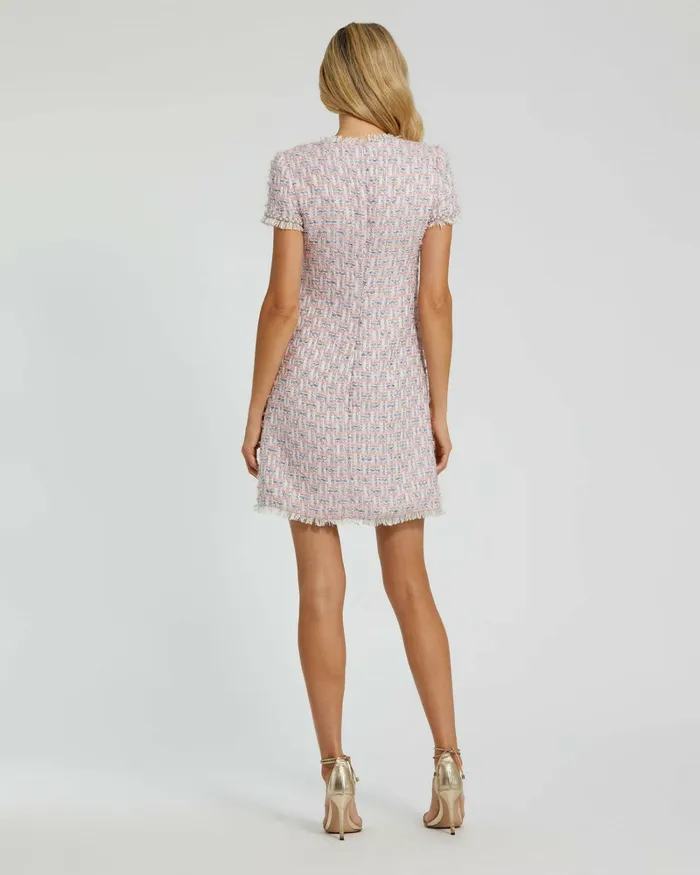 Daytime Dresses Mac Duggal Women Pink Cap Sleeve Floral Button Detail Shift Dress Pink Multi