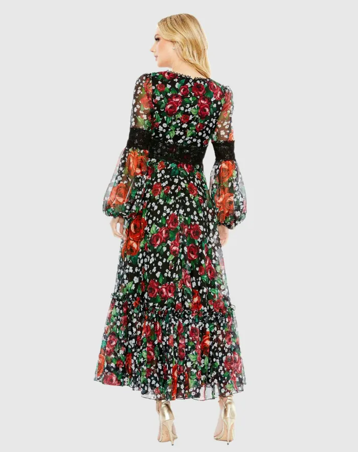 Daytime Dresses Mac Duggal Women Vneck Floral Long Puff Sleeve Ruffle Dress 8211 FINAL SALE Black Multi Daytime Dresses Mac Duggal Women Vneck Floral Long Puff Sleeve Ruffle Dress 8211 FINAL SALE Black Multi