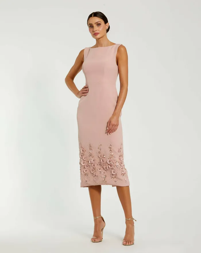 Daytime Dresses Women Mac Duggal Crepe Sleeveless Midi Dress With Flower Beading Vintage Lilac Daytime Dresses Women Mac Duggal Crepe Sleeveless Midi Dress With Flower Beading Vintage Lilac