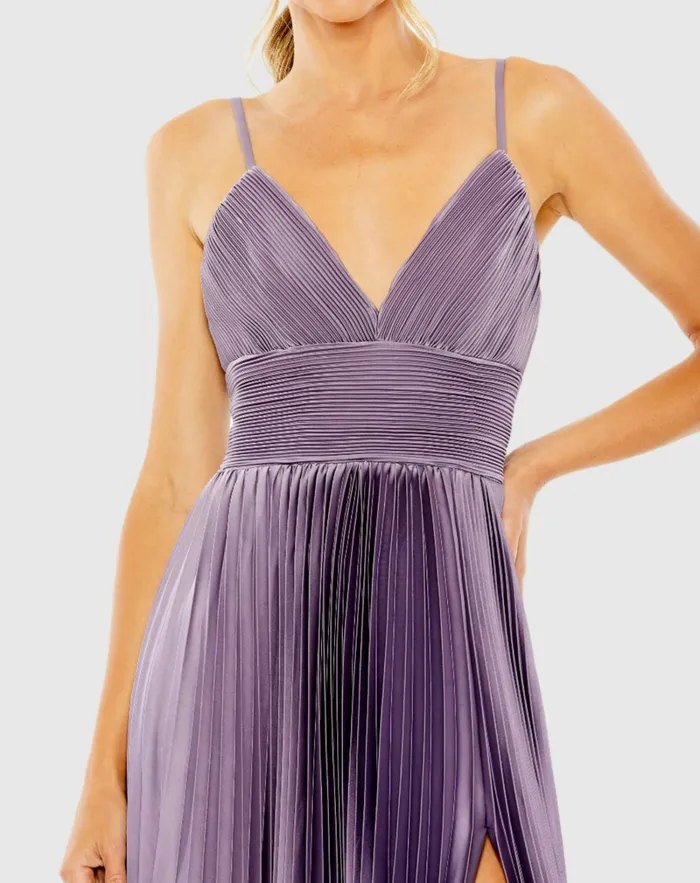 Daytime Dresses Women Purple Slim Strap Ruched Top Heat Pleated Dress Vintage Lilac Mac Duggal
