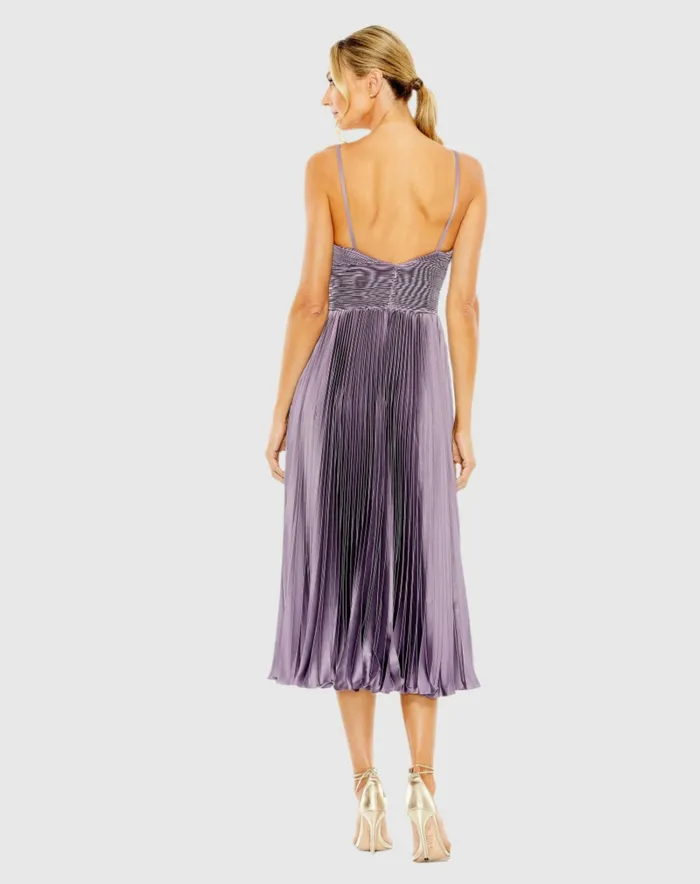 Daytime Dresses Women Purple Slim Strap Ruched Top Heat Pleated Dress Vintage Lilac Mac Duggal