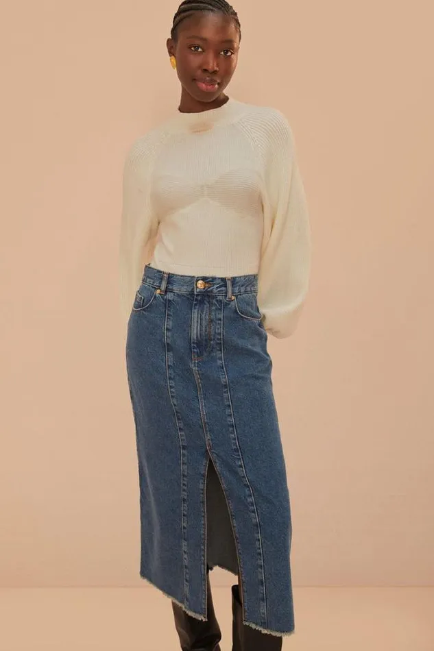 Denim Low Waist Midi Skirt Women FARM Rio Skirts
