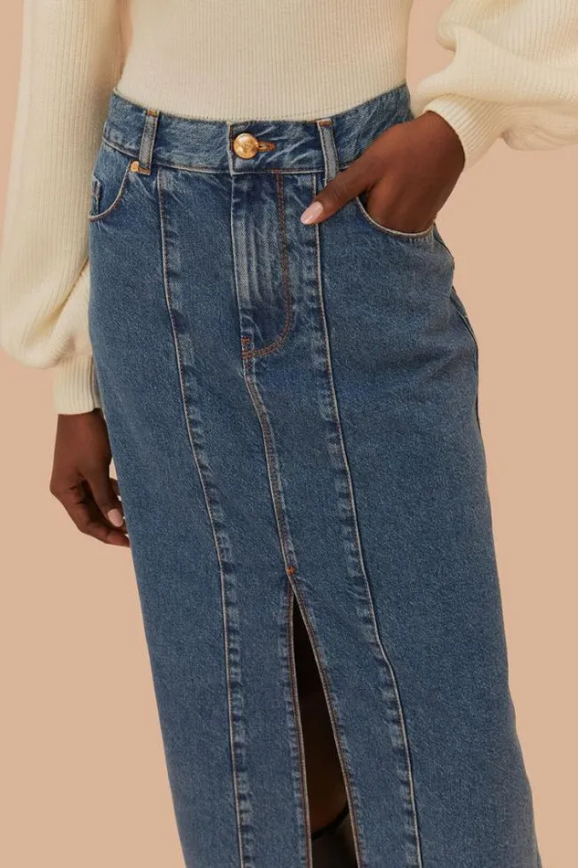 Denim Low Waist Midi Skirt Women FARM Rio Skirts