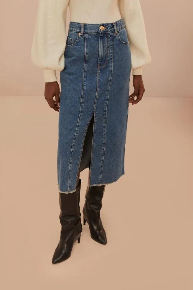 Denim Low Waist Midi Skirt Women FARM Rio Skirts