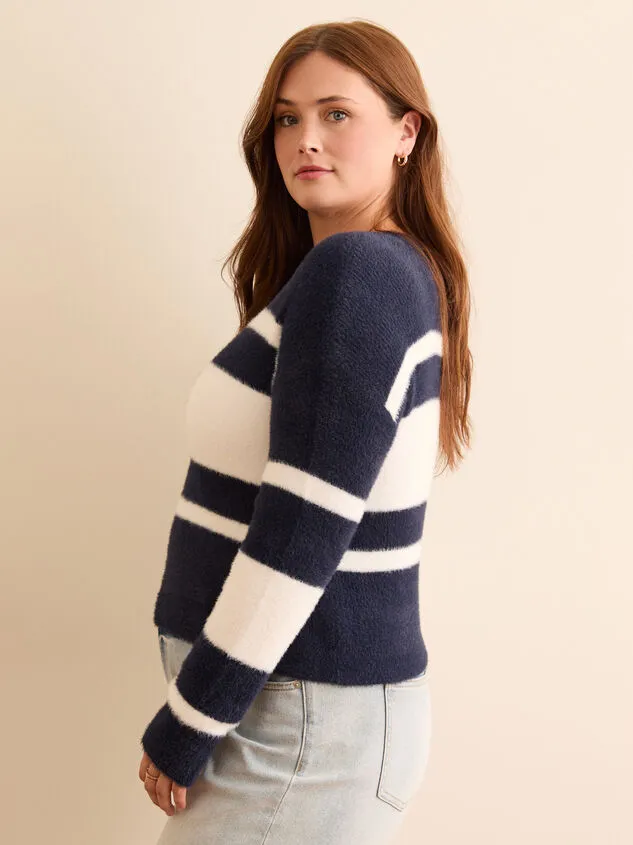 Devin Striped Crop Sweater Navywhite Women Altar039d State Sweaters Cardigans