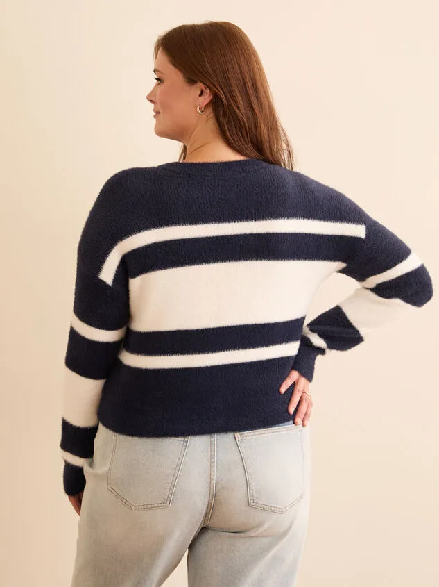 Devin Striped Crop Sweater Navywhite Women Altar039d State Sweaters Cardigans