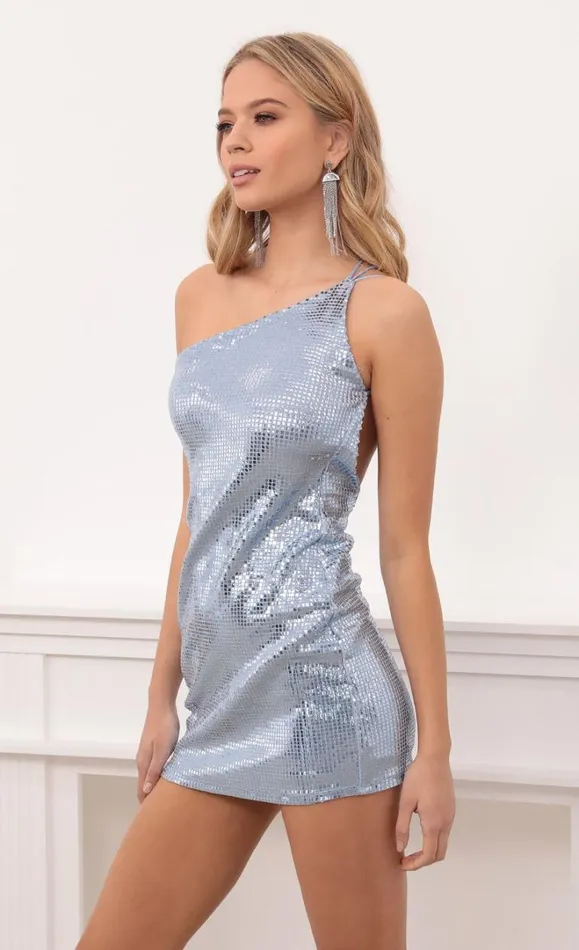 Disco Sequin One Shoulder Dress Blue Women LUCY IN THE SKY Mini Dresses Disco Sequin One Shoulder Dress Blue Women LUCY IN THE SKY Mini Dresses