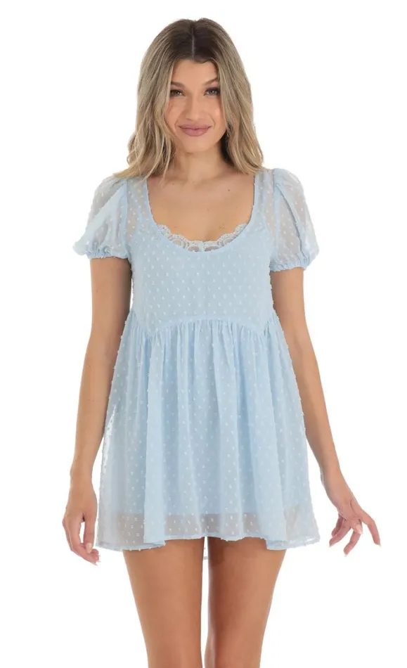Dotted Lace Two Piece Dress Set Blue Women LUCY IN THE SKY Mini Dresses