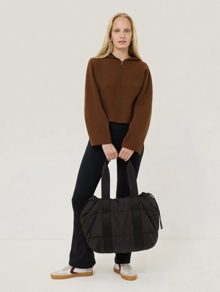 Double Face Zip Hoodie Brown Women Jigsaw Shirts and Tops